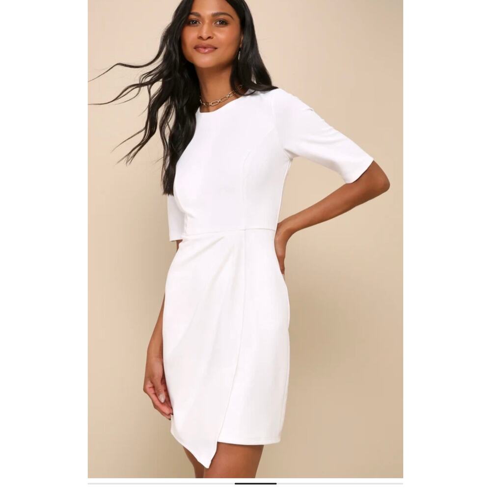 NWT! Lulus Westwood White Half Sleeve Sheath Dress Dress L - Picture 3 of 7
